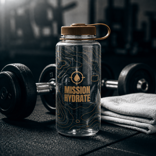 Mission Hydrate Nalgene 1L Weithalsflasche im Gym – BPA-freie Trinkflasche mit breiter Öffnung zum Anmischen von FLOW