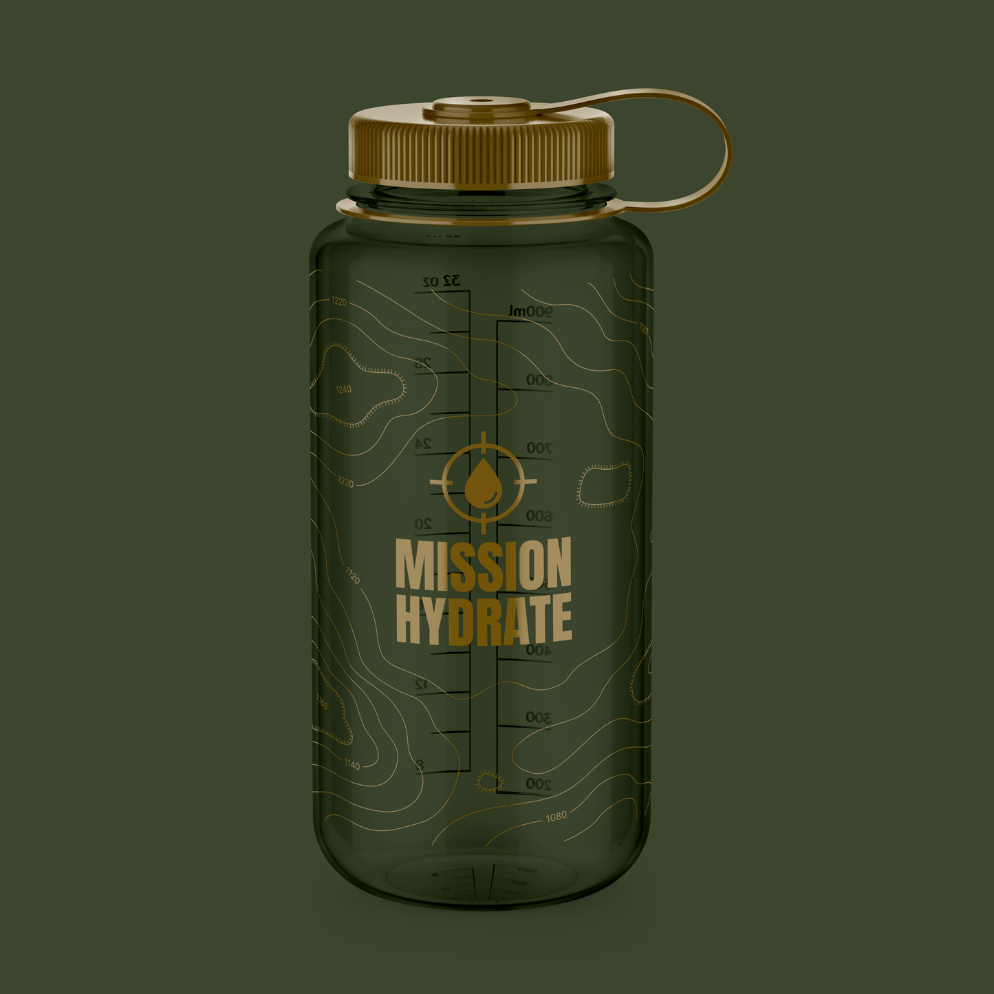 Mission Hydrate Nalgene 1L Weithalsflasche mit Topo-Design – BPA-frei, phthalatfrei, Skala zum Dosieren von FLOW