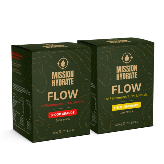 Mission Hydrate FLOW Duo Bundle – Field Lemonade & Blood Orange Boxen, 40 Elektrolyt-Sticks mit BCAA und Citrullin